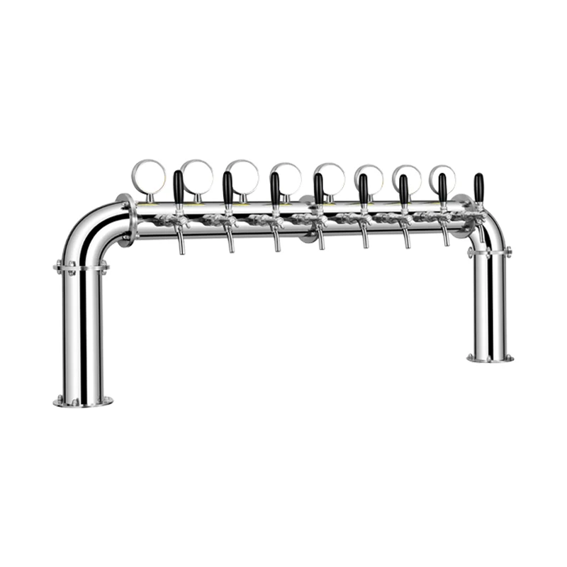 U shape silver stainless steel bar pipe with 8 led lights beer tower