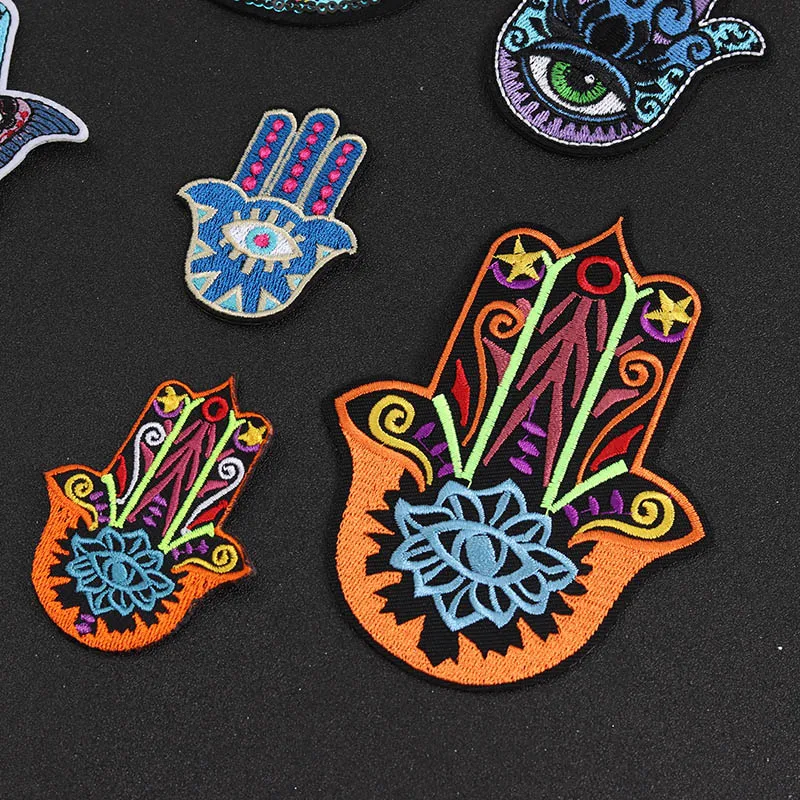 Punk Yoga Palm Iron On Patch for Clothing Embroidered Sewing Applique Woven Badge Sew-On Patches gesture GIRL