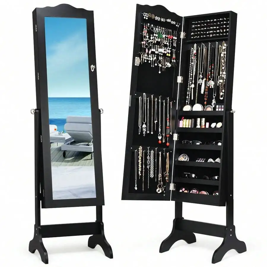 Mirrored Jewelry Cabinet Organizer Storage Box White/Black Back To School Dormitory Storage