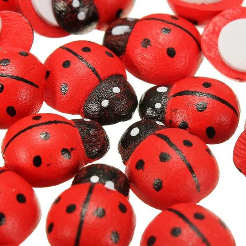 Wooden Ladybird Ladybug Sticker Children Kids Home Party Holiday Decoration 5BB5737 Painted Adhesive Back DIY Craft christmas