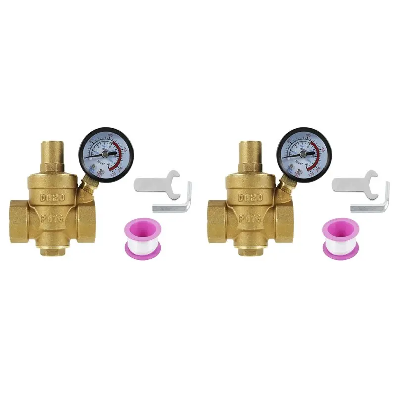 

ABKO-2 Set 3/4Inch DN20 Brass Water Pressure Regulator Valve Water Pressure Reducer Regulator Adjustable Relief Valve Gauge