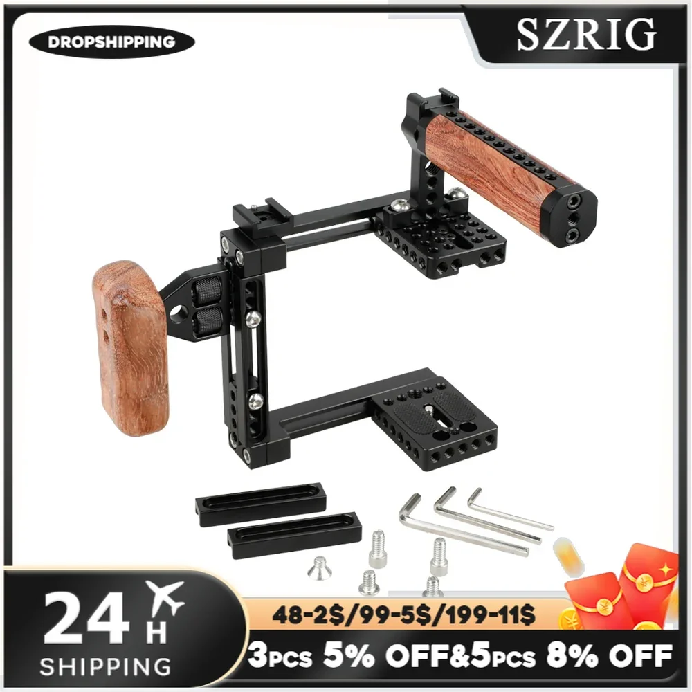 Kayulin Dual-use Adjustable Dslr Camera Cage Kit with Wooden and Side Handle Grip for Universal Dslr Cameras