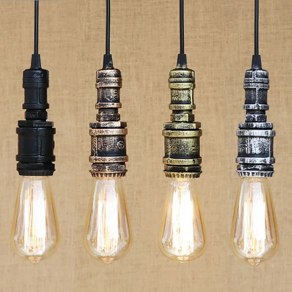 Loft industrial Iron water Pipe steam punk Vintage pendant lamp cord E27 led  lights for bedroom bar restaurant kitchen