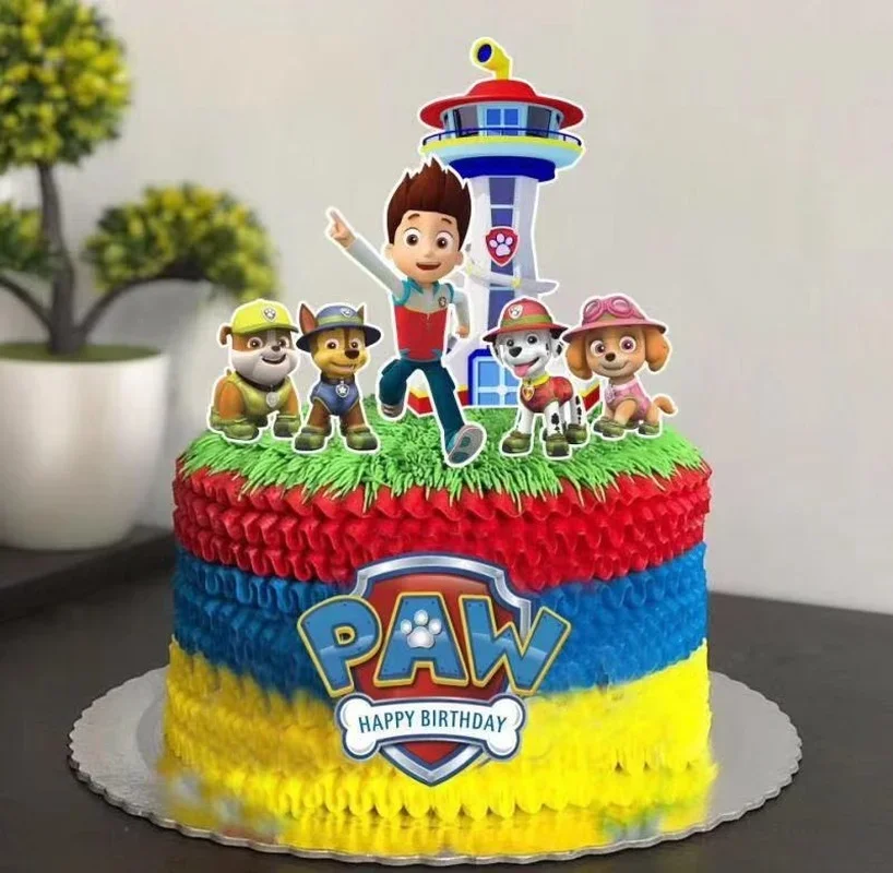 Paw Patrol Bolo Conjunto de Decoração Plug-in Figuras dos Desenhos Animados Ryder Marshall Suprimentos de Cozimento, Copos de Anime Kawaii, Cartão para Presentes Infantis