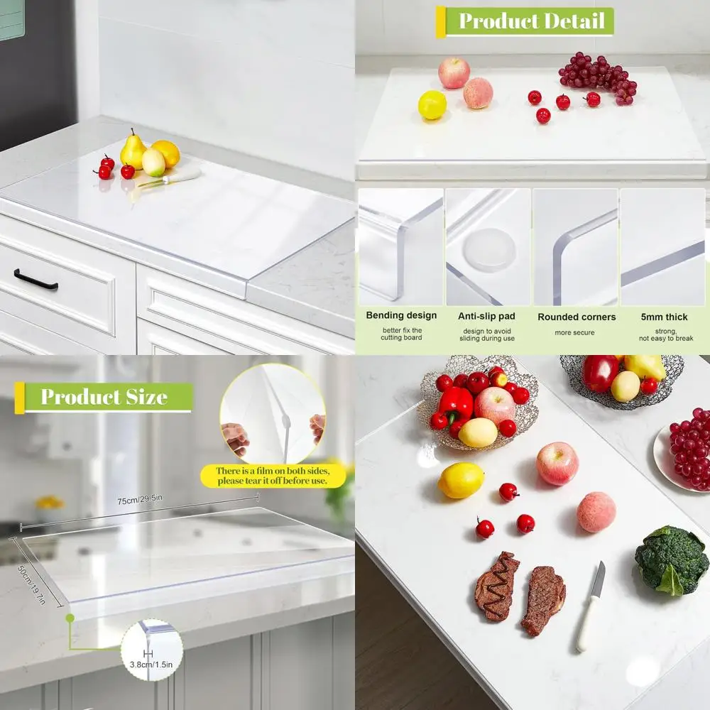 

Большая прозрачная акриловая разделочная доска размером 30x20 дюймов с нескользящим краем и защитой столешницы для измельчения и приготовления пищи