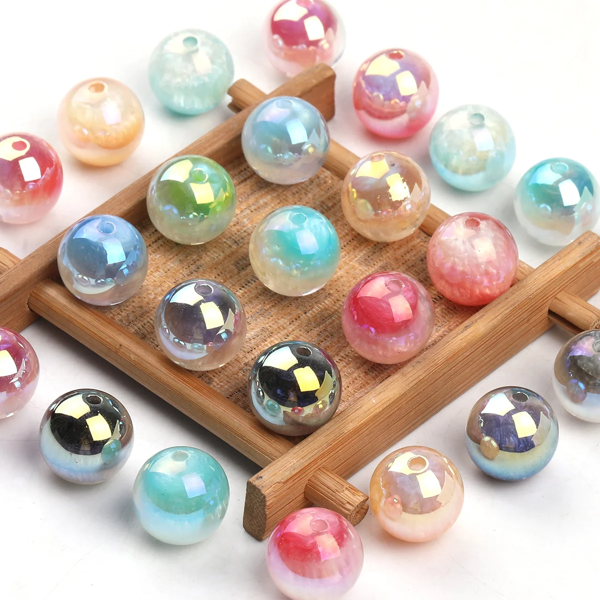 6/18pcs Random Color Acrylic Foil Inlaid Round Beads 16mm Aurora Loose Beads For DIY Necklace Earring Jewelry Making Supplies