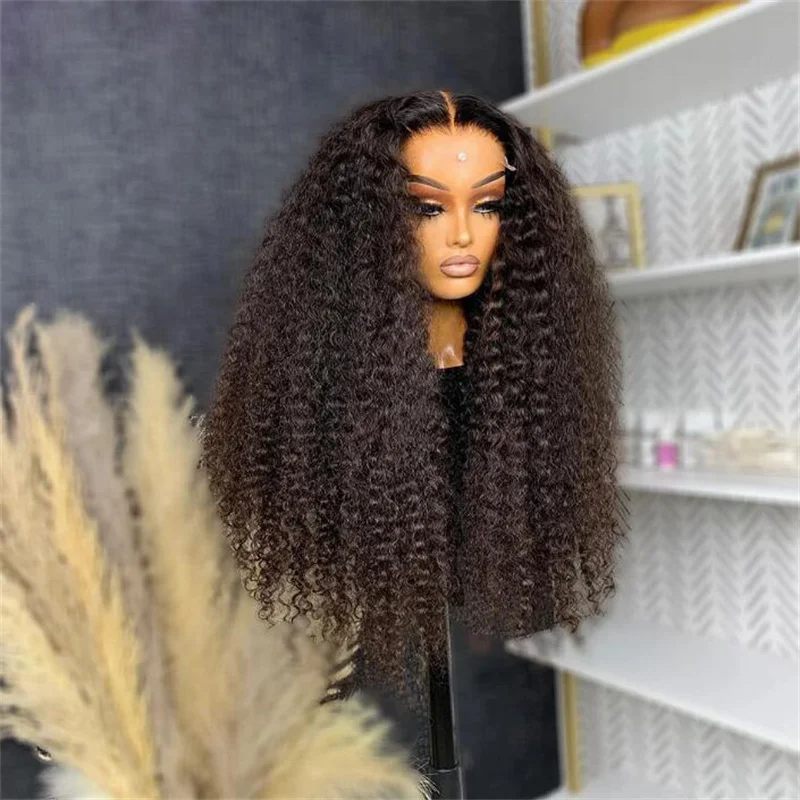 Long Preplucked Black Kinky Curly Soft 180Density 26Inch Lace Front Wig For Black Women BabyHair Heat Resistant Daily