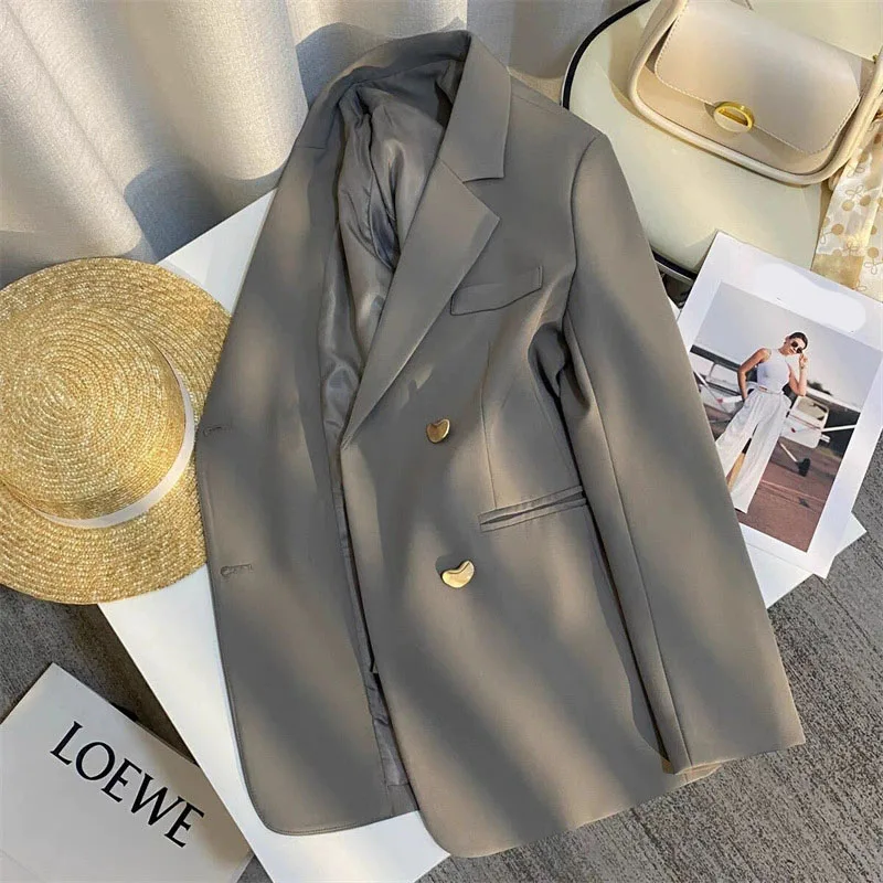 High-End Metal Buttons Office Lady Blazers Elegant French Style Retro Long Sleeve Blazer Simple and Stylish Casual Suit Jacket