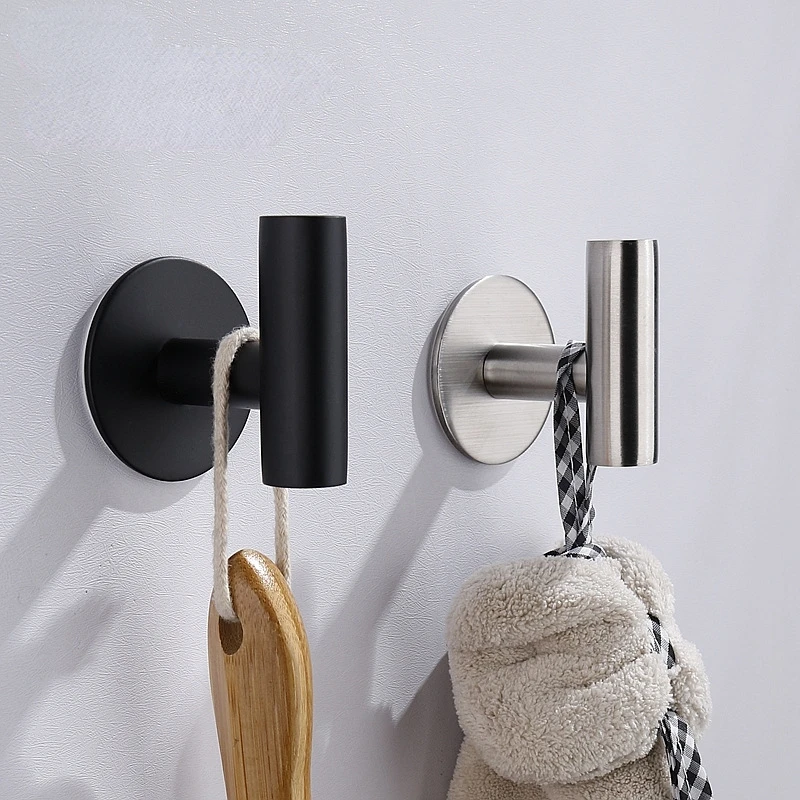 Wall Hook Stainless Steel Clothes Hanging Hooks Matte Black 3M Adhesive Key Robe Hanger Towel Holder for Bathroom Kitchen