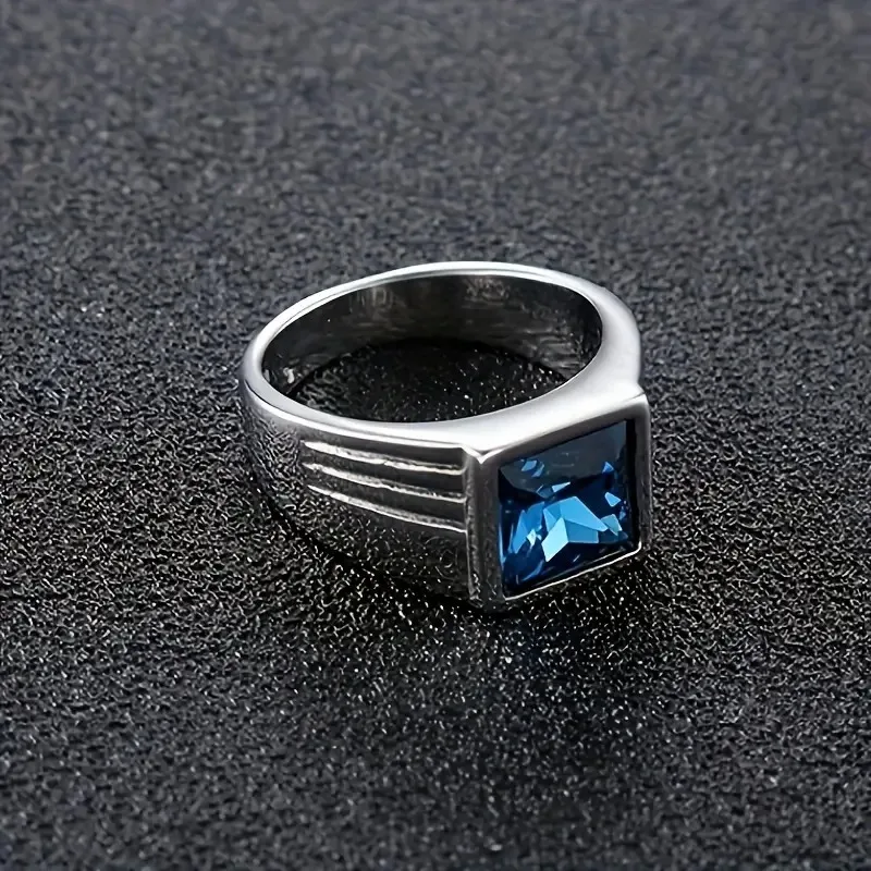 Fashion Men's Blue Crystal CZ Stone Ring Luxury Silver Color Engagement Ring Classic Wedding Party Jewelry Valentine's Day Gift view 4