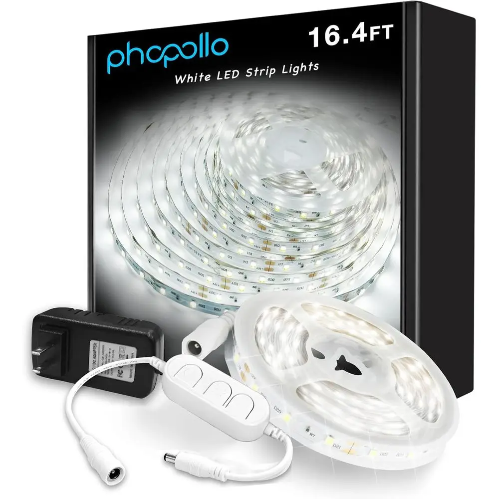 

Flexible 16.4ft Dimmable 6500K Daylight White LED Strip Lights, 300 LEDs for Home Decor and Illumination