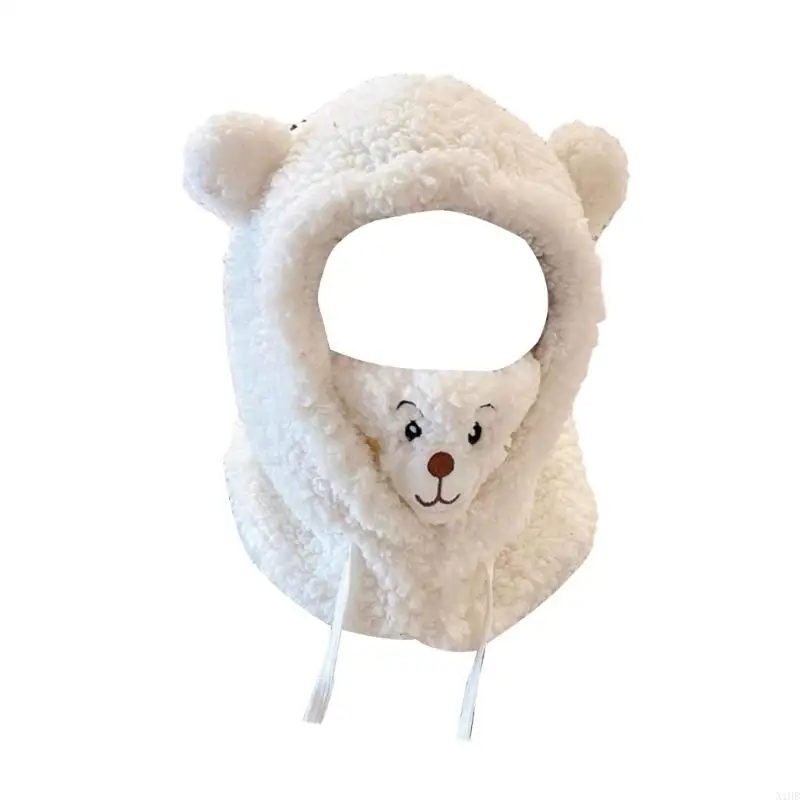 N1HB子供冬のぬいぐるみのスカーフハットフェイスカバーベアパターンマスクキャップ