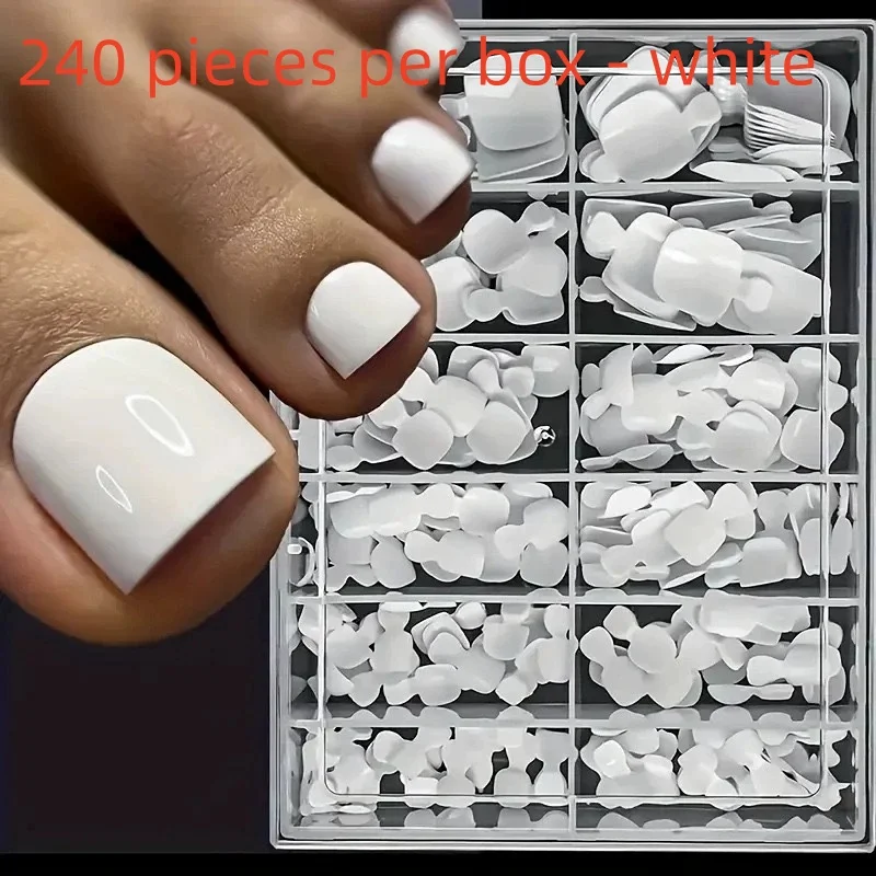 Kurze weiße künstliche Zehennägel, vollflächig abdeckend, French Press-On, nahtlose quadratische Zehennagelspitzen für DIY-Pediküre-Kunst – Detail 11