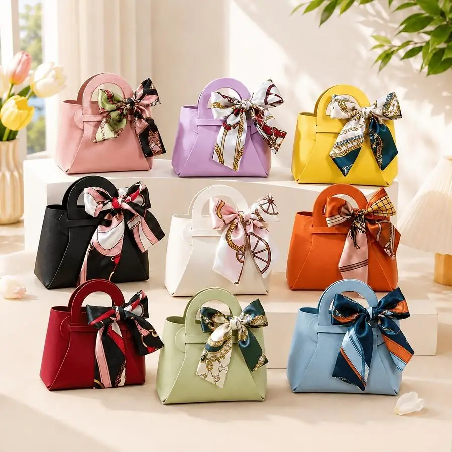 1/5/10/20/50/100pcs 28-Piece Luxury PU Leather Gift Set with Bags and Ribbons - 14 Mini Clutch Bags with 14 Matching Ribbons, Pe