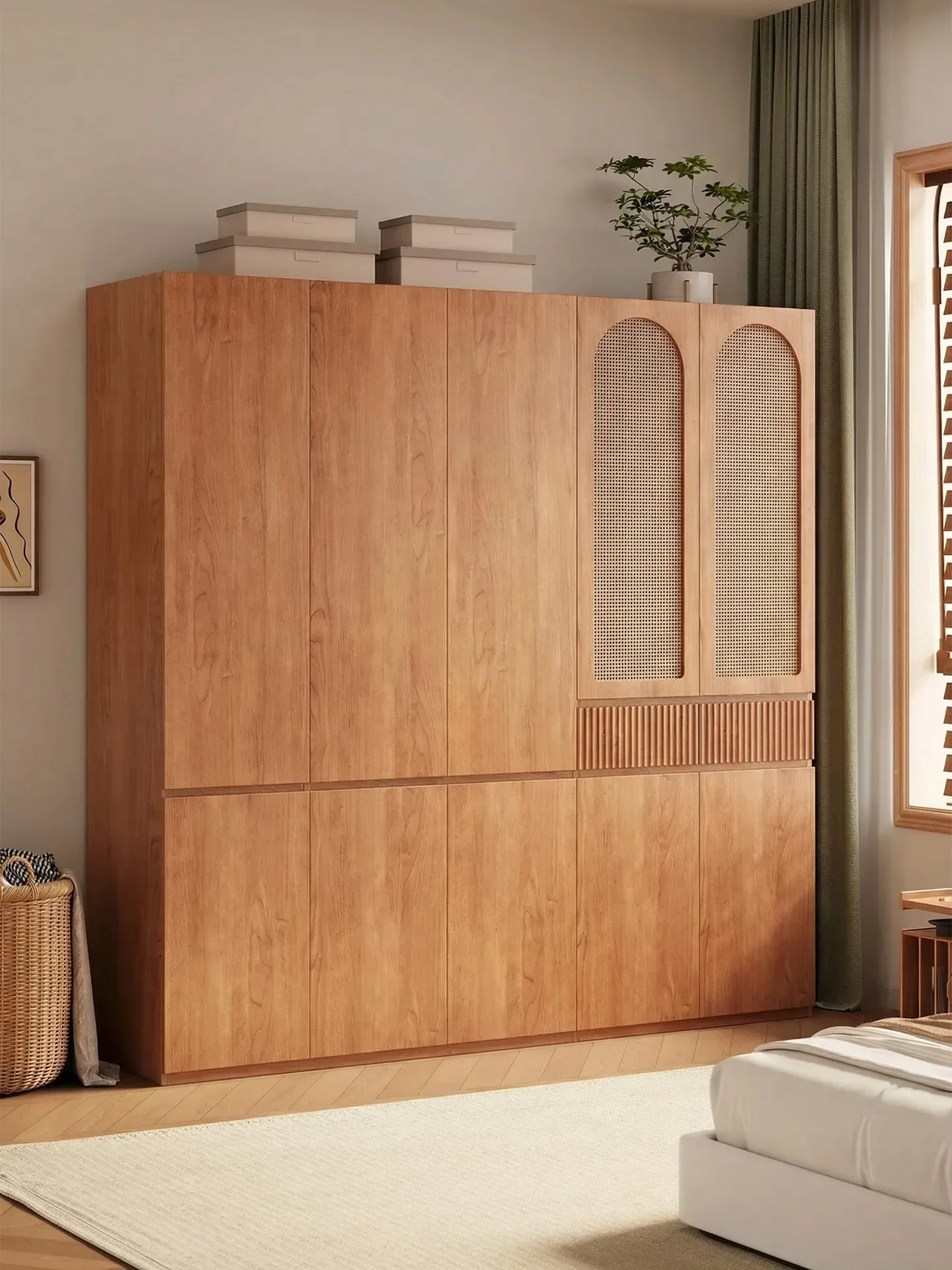 Simple Wardrobe Solid Wood Clothes Storage Cabinet Household Bedroom Hanging Wardrobeb21