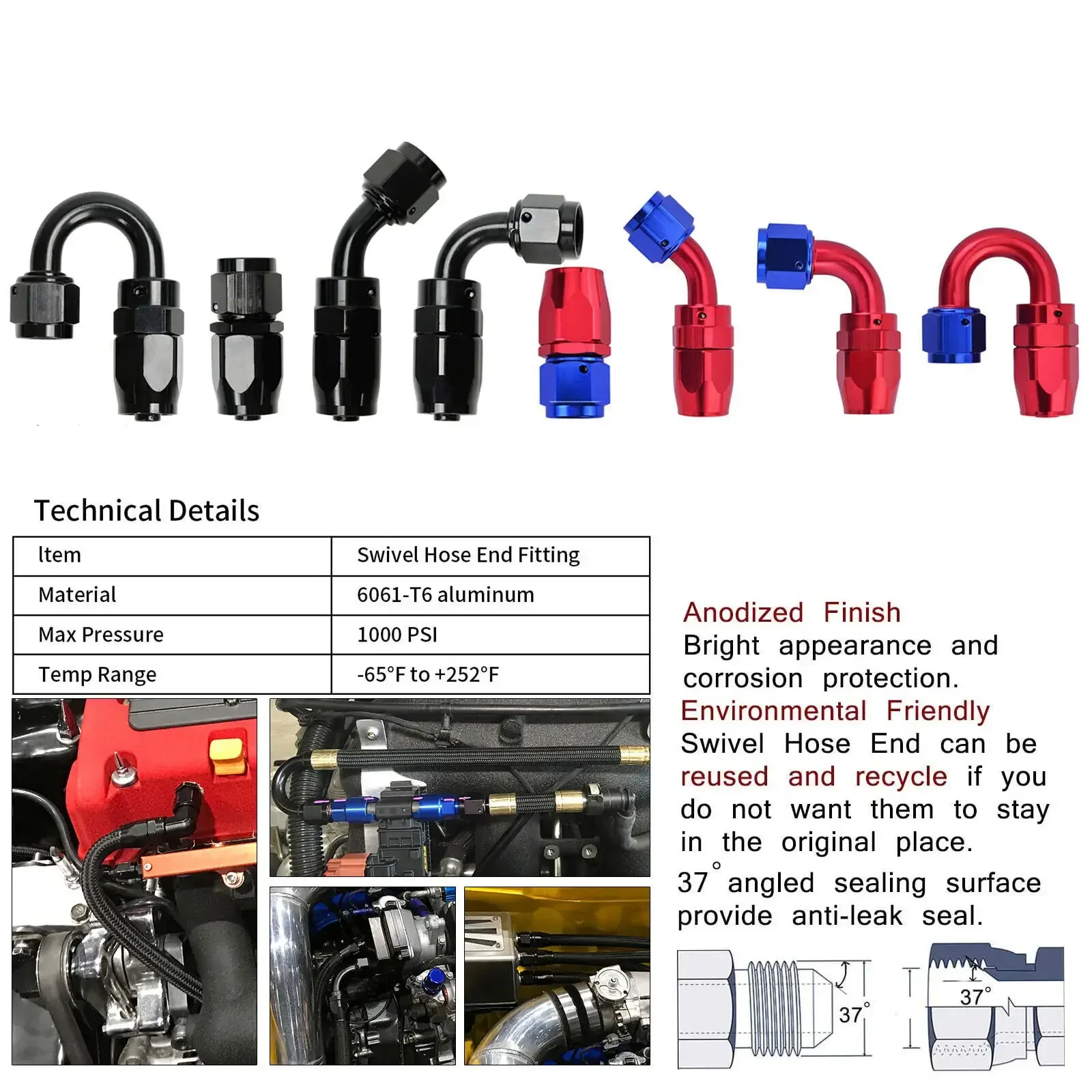 خط الوقود المضفر من النايلون 6.1 متر CPE العالمي مع AN6 AN8 AN10 10 قطعة طقم نهاية خرطوم تركيبات أسود فضي أحمر-أزرق أحمر-أسود