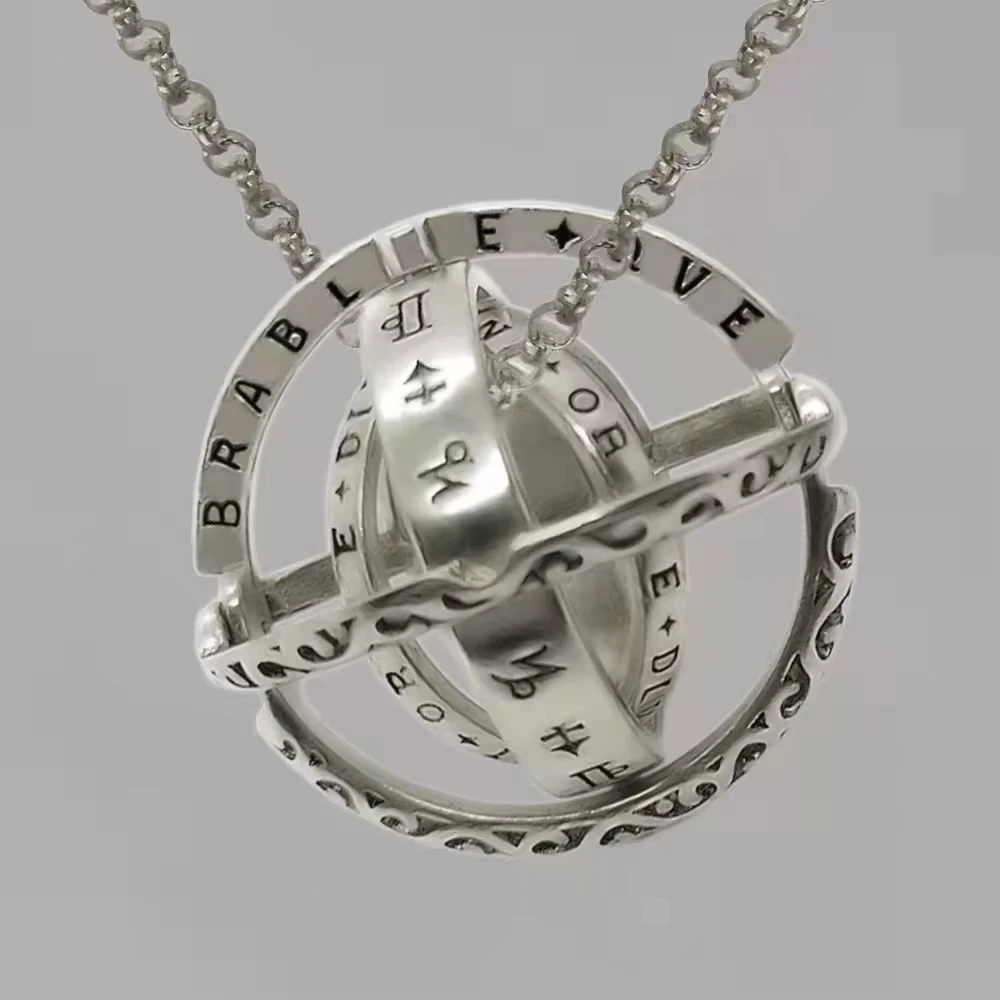 Vintage Astronomische Kugel aus Legierung, drehbarer kosmischer Ring für Männer und Frauen, kreative, verformbare, komplizierte Halskette