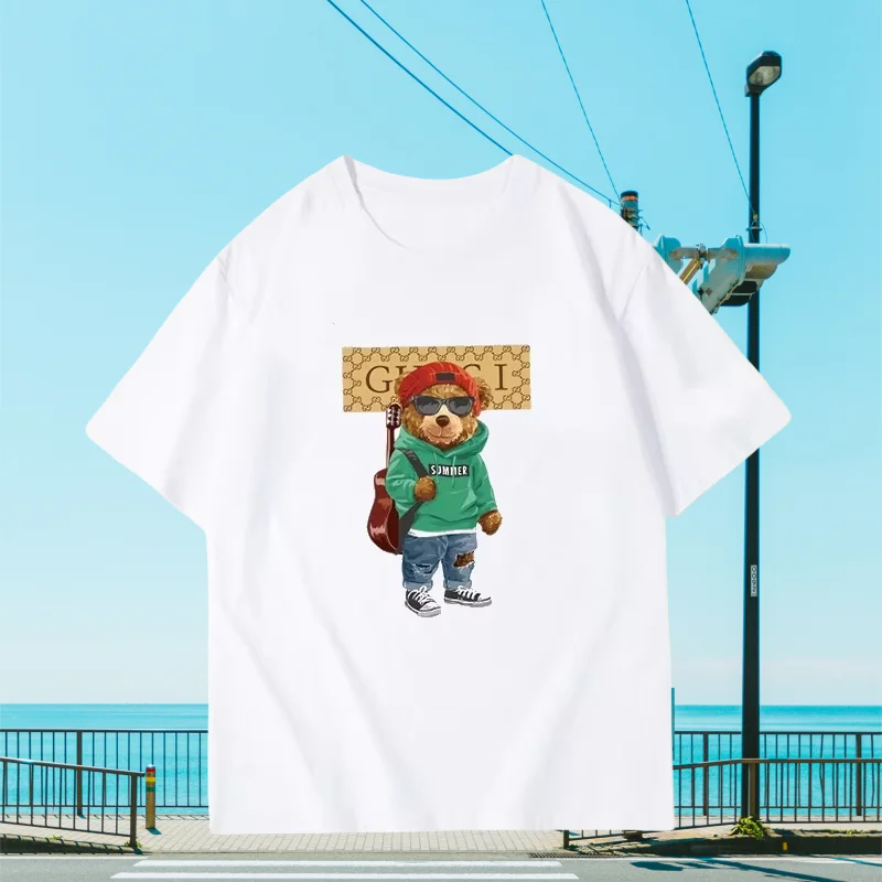 

Новый узор из чистого хлопка с принтом, модная городская мода с коротким рукавом в стиле ретро, мужская и женская уличная одежда с коротким рукавом