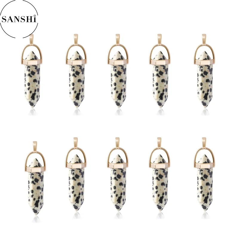 10pcs/set  Hexagonal Crystal Pendulum Pendants Necklace Quartz Natural Charms Healing Stone Crystal Pendants for Jewelry Making