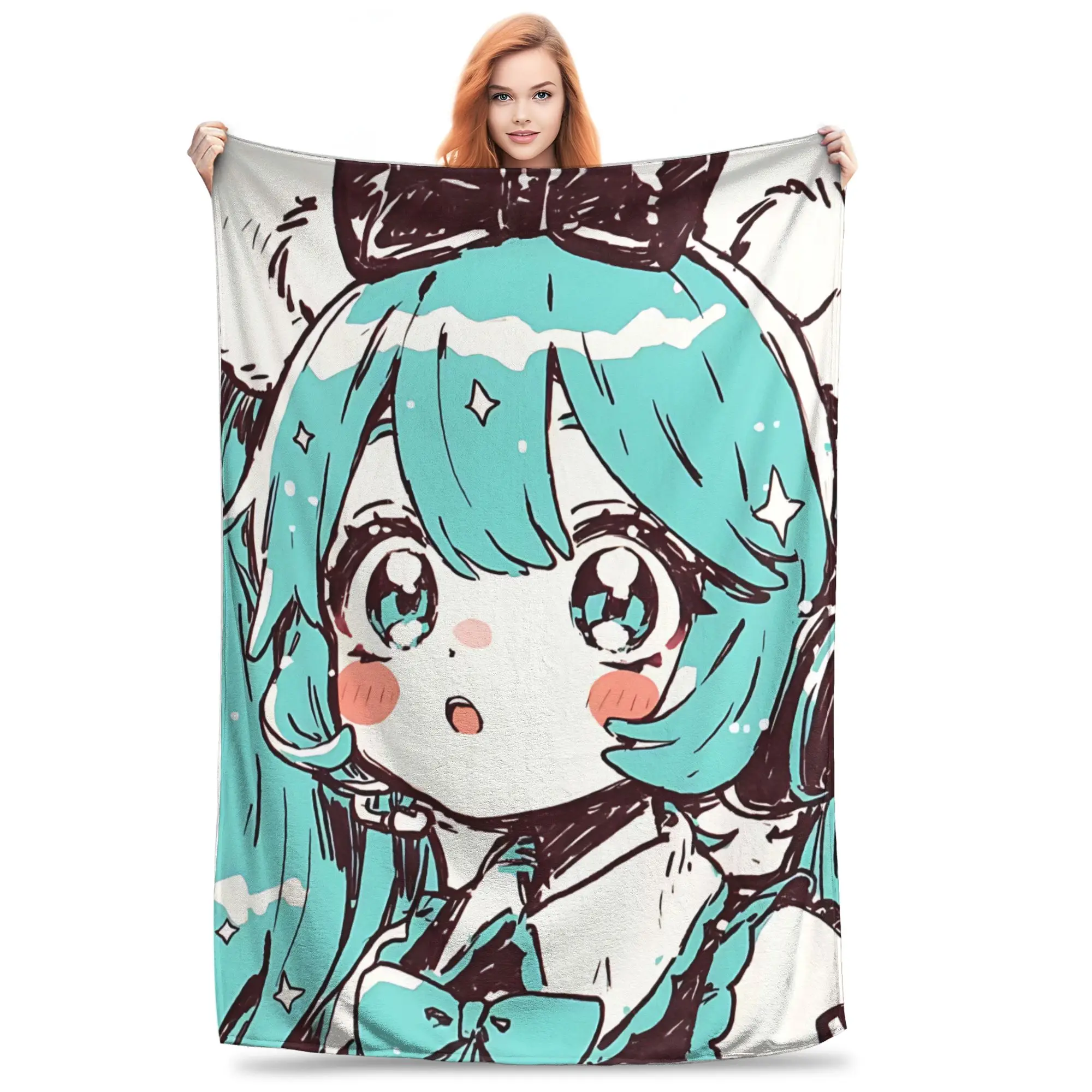 1PC home Cutecore Hatsune Miku  Blanket Super Cosy Plush Home Living Room Sofa halloween