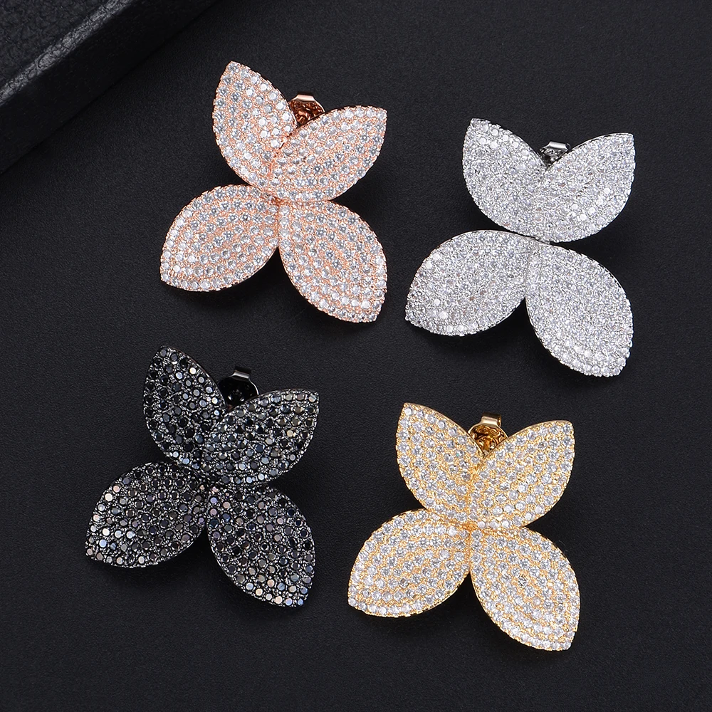 

High Quality Popular Multicolors Plant Flower Leaves Multiply Petals Pierced Stud Earrings For Women Wedding Bridal Jewelry