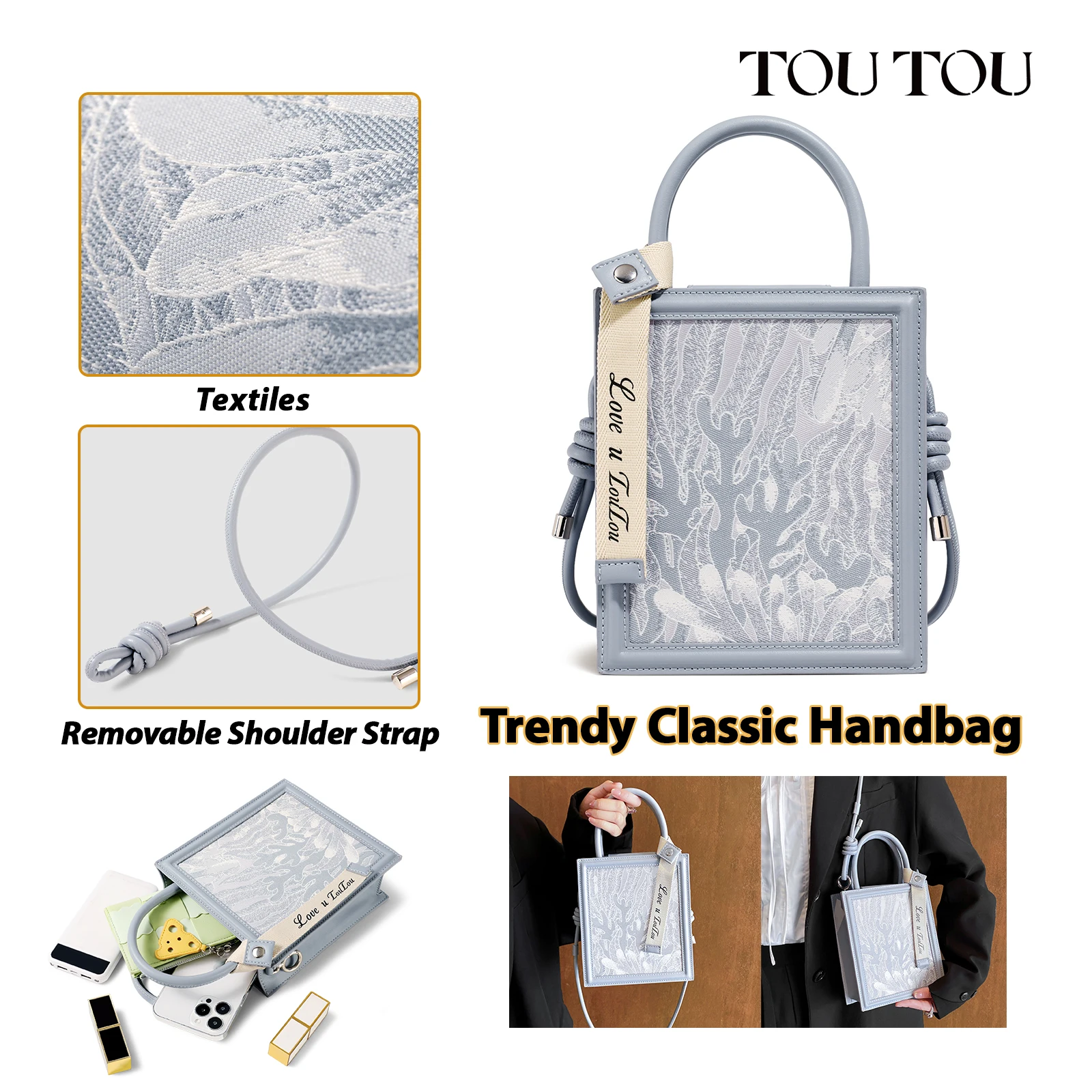 TOUTOU Mini Tote Handbag for Women Fashion Piano Score New Embroidered Chinese Style Underarm Bag Handheld Crossbody Bag