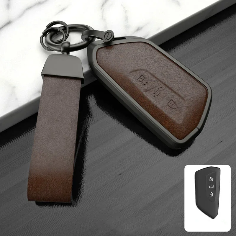 

Aluminum Alloy Leather Car Remote Key Case Cover For VW ID.3 ID.4 Golf 8 MK8 For Skoda Octavia Protector Shell Bag Accessories