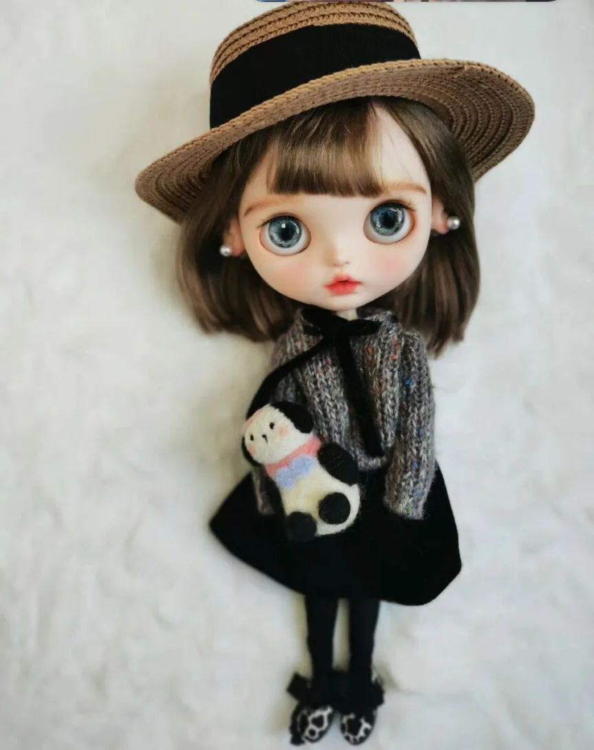 

2024 Winter style 4pcs Blythe Bow Sweater/bubble skirt/socks/Bow hair clip 1/6 30cm(Fit for Pullip,Ob22/24/26, Licca)