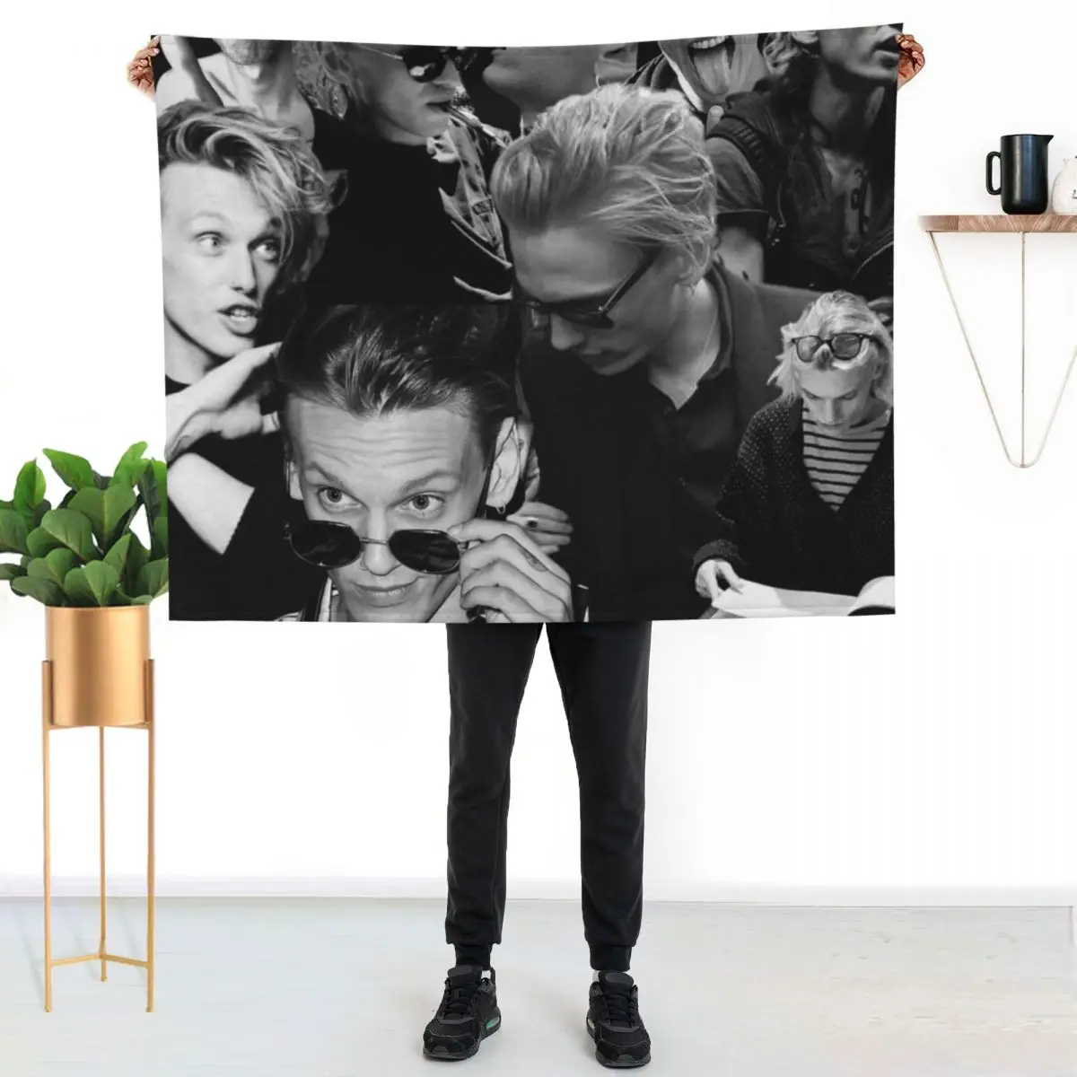 Jamie Campbell Bower collage black and white Throw Blanket Sofa Weighted Decorative Beds Bed linens Custom Blankets