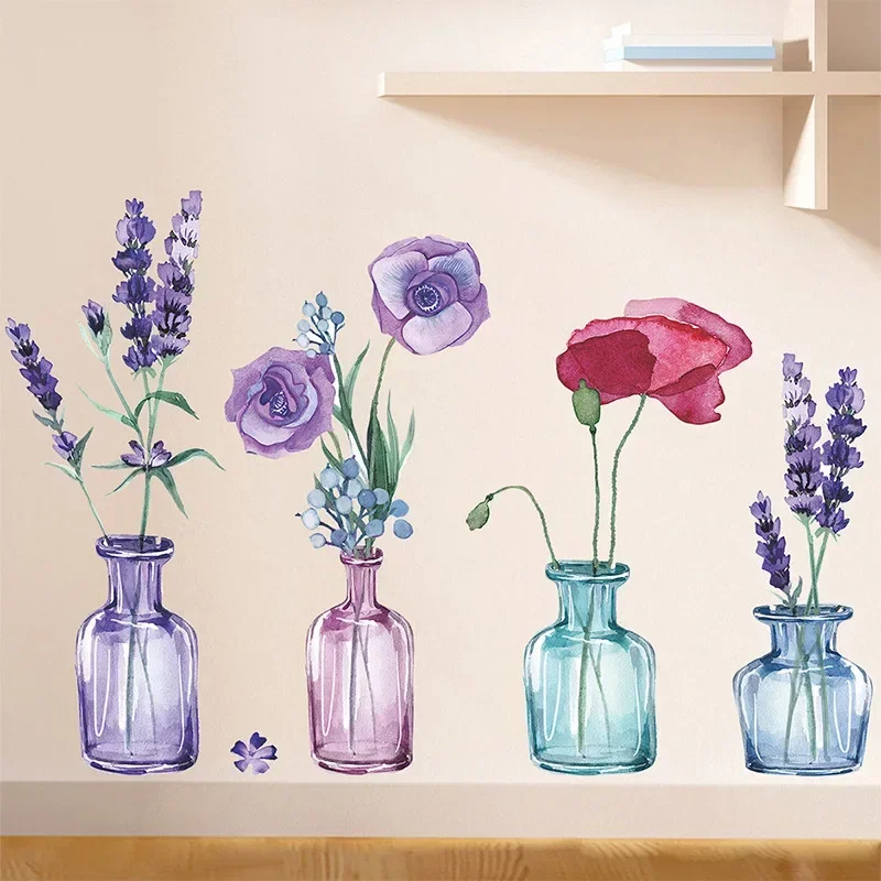 Color vase lavender poppy bedroom porch wall beautification decorative wall stickers self-adhesive decorations for room