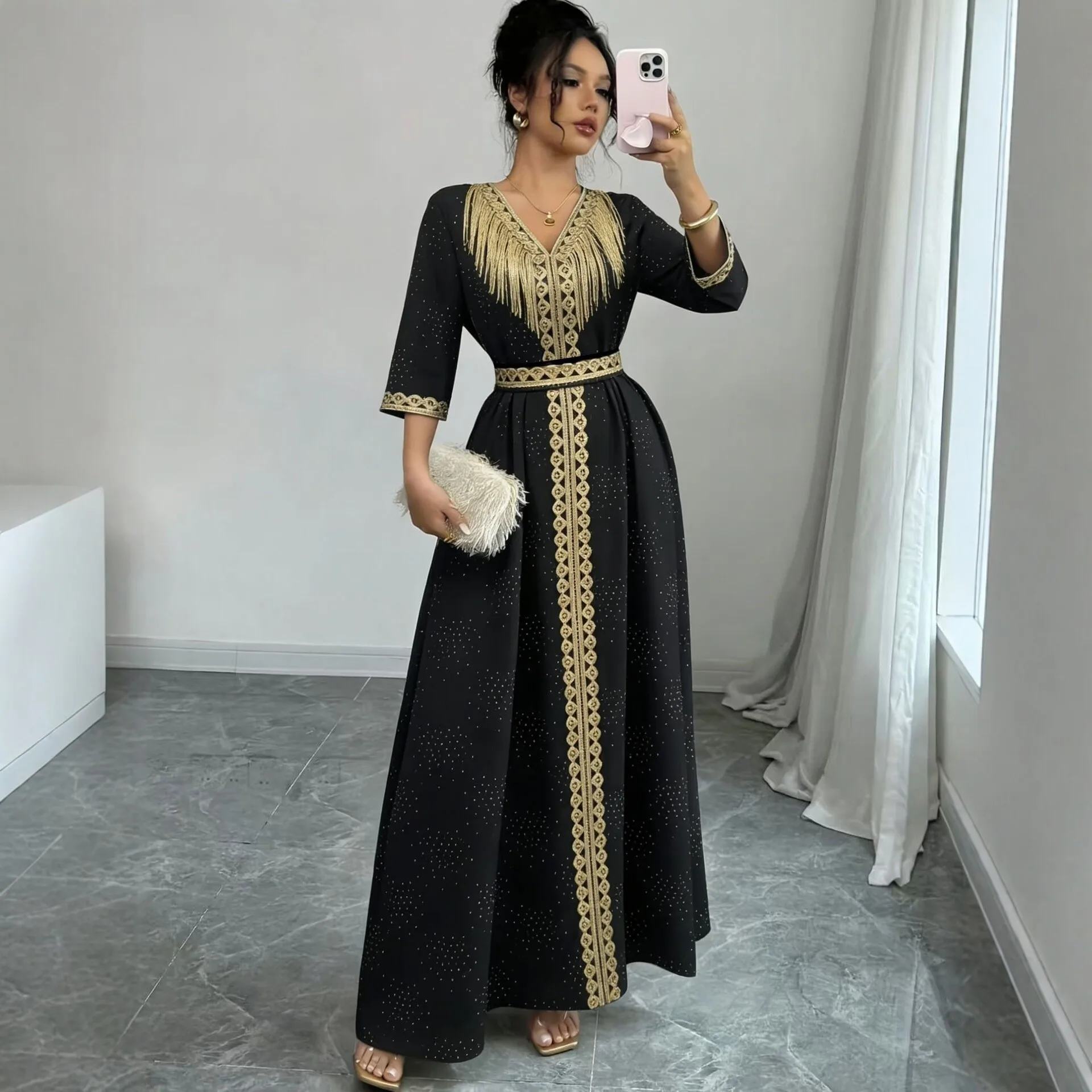 V Neck Ruffle Dresses Loose Elegant with Beach Maxi Length Straight Skirt Fringe Detail Elegant Grace Daily Women Casual Dresses