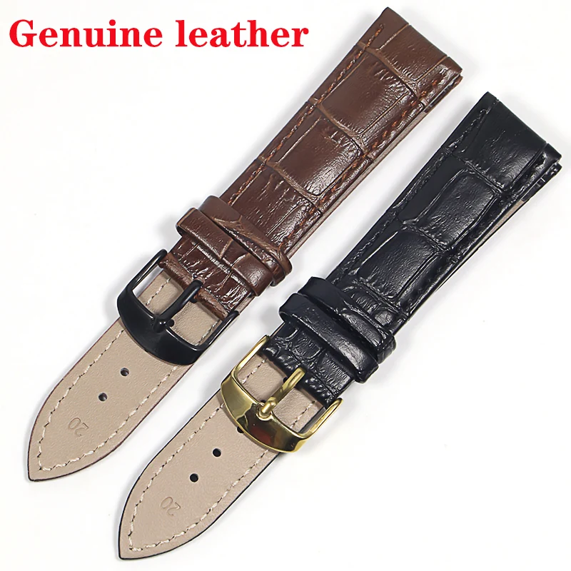 Calfskin Leather Watch Strap 18mm 20mm 22mm 24mm Watchband For Women Men Watch Accessories Solid Buckle Black Brown