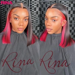 Pink Black Color 180 Density Short Bob Wig Straight 13x4 Lace Front Baby Hair Bob Wig 13x4 Lace Frontal Human Hair Wig For Women