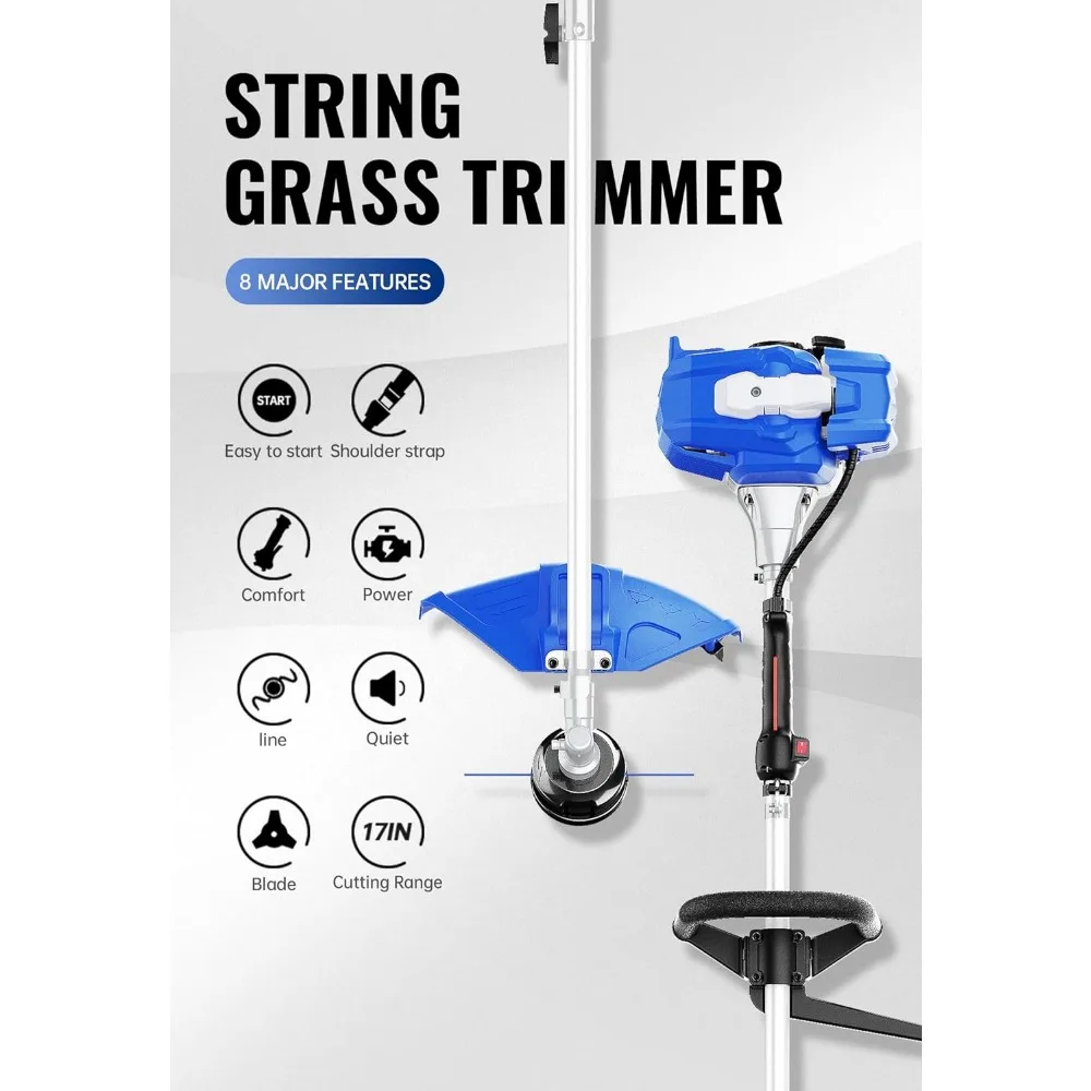 26cc Weed Wacker Gas Powered, 3 in 1 String Trimmer/Edger 17'' with 10'' Brush Cutter,Rubber Handle & Shoulder Strap Included