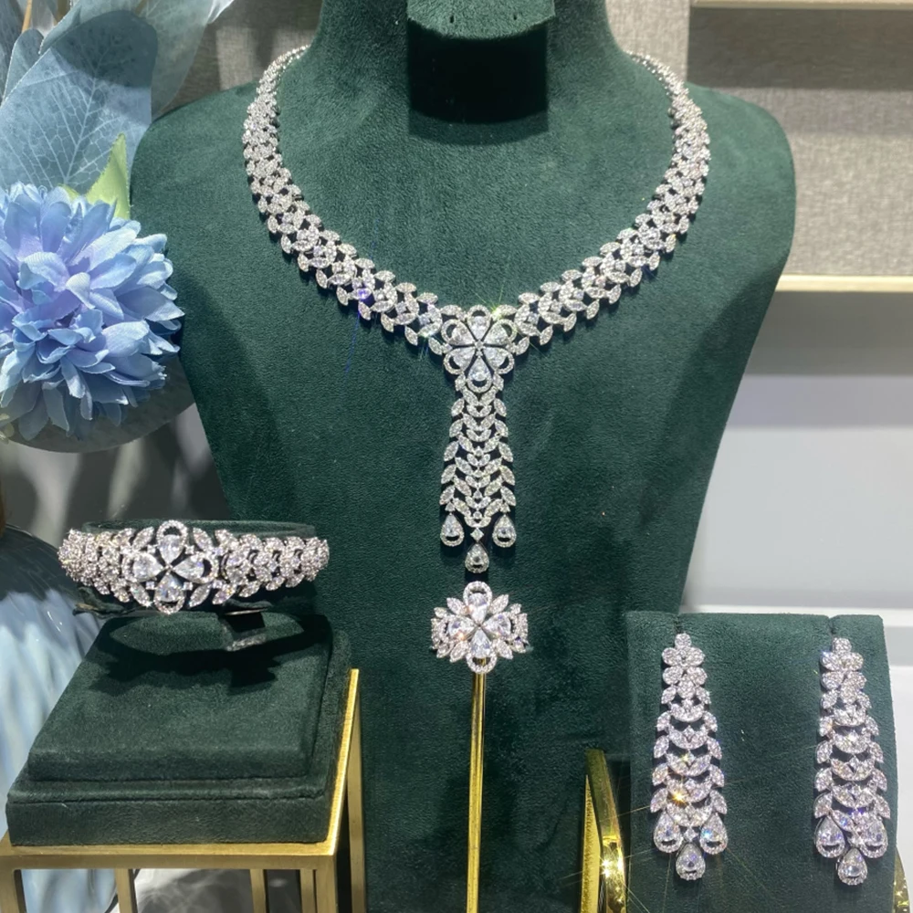 

021481 Luxury Unique Bridal Necklace Set for Women Cubic Zirconia Dubai Wedding Jewelry Set For Brides Accessories Party jewelry