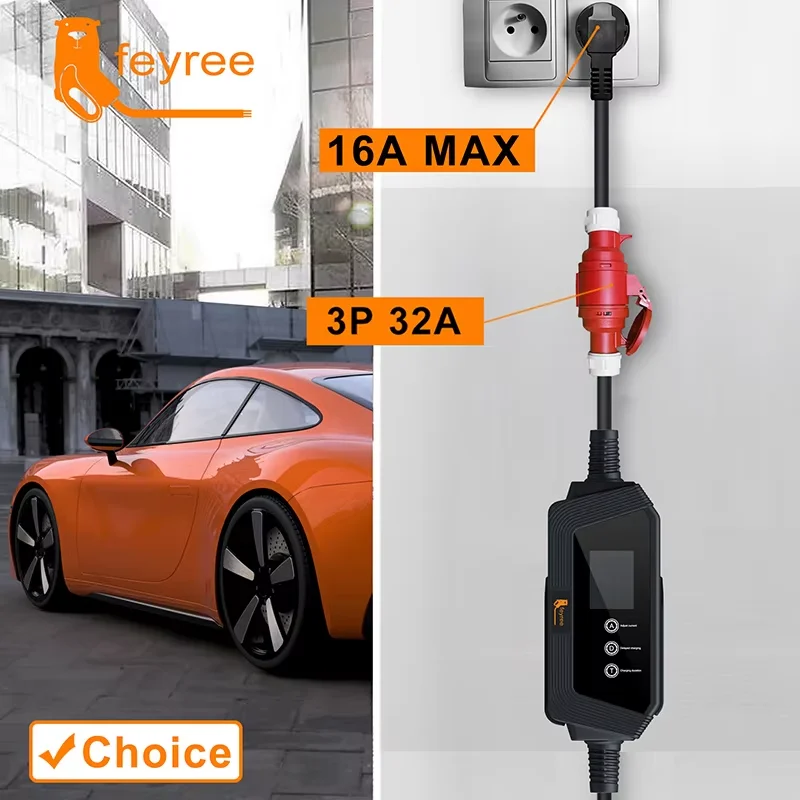 Feyree elektrikli araç şarjı Schuko fişi CEE kırmızı güç dişi fiş 5 pinli soket adaptörü 32A 3 fazlı 22KW taşınabilir şarj cihazı ile bağlayın