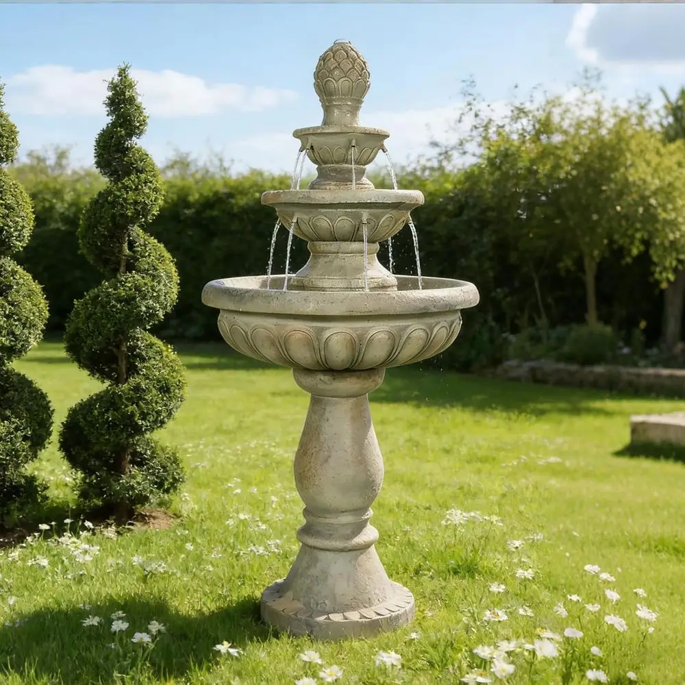 

Large 3-Tier Outdoor Water Fountain with Fiber Reinforced Concrete for Patio, Backyard, and Garden Decor