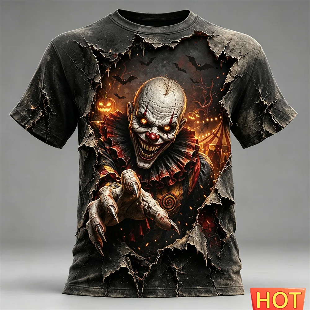 Halloween New Men's Terrifying Graphics T-Shirt Short Sleeve T shirt Halloween party costumes Crew Neck Shirt Horror Streetwear
