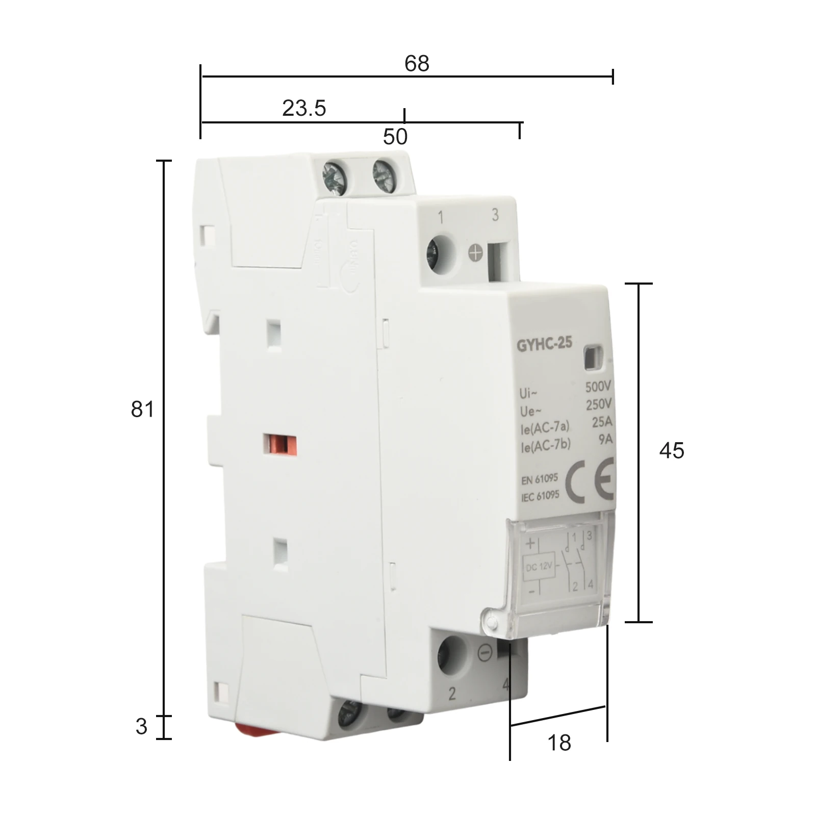 25A for contact Din Rail Mount for elite Craftsmanship High Reliability Long Electrical Life For Circuit Control 18*68*81mm