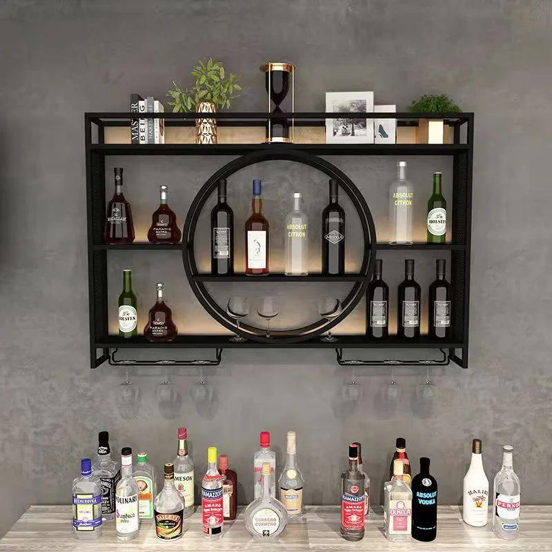 

Industrial Wine Rack Handmade Modular Metal Display Shelf Wall Hanging Cup Glass Holder Bar Cabinet Lights Szafka Club Furniture