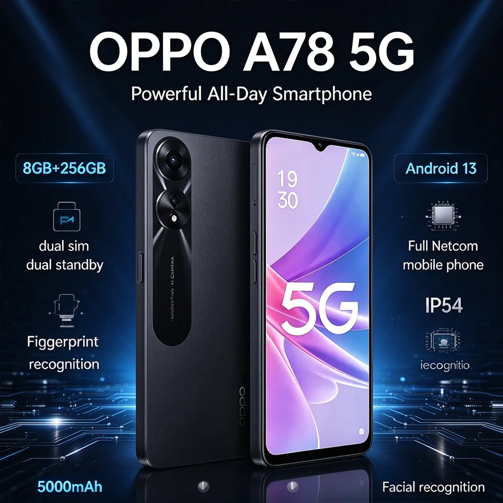 OPPO A78 5G Dual SIM Smartphone, 6.56 Inch 90Hz LCD HD+ Display, 8GB+256GB, 50MP Main Camera, 5000mAh Battery 33W Fast Charge, N