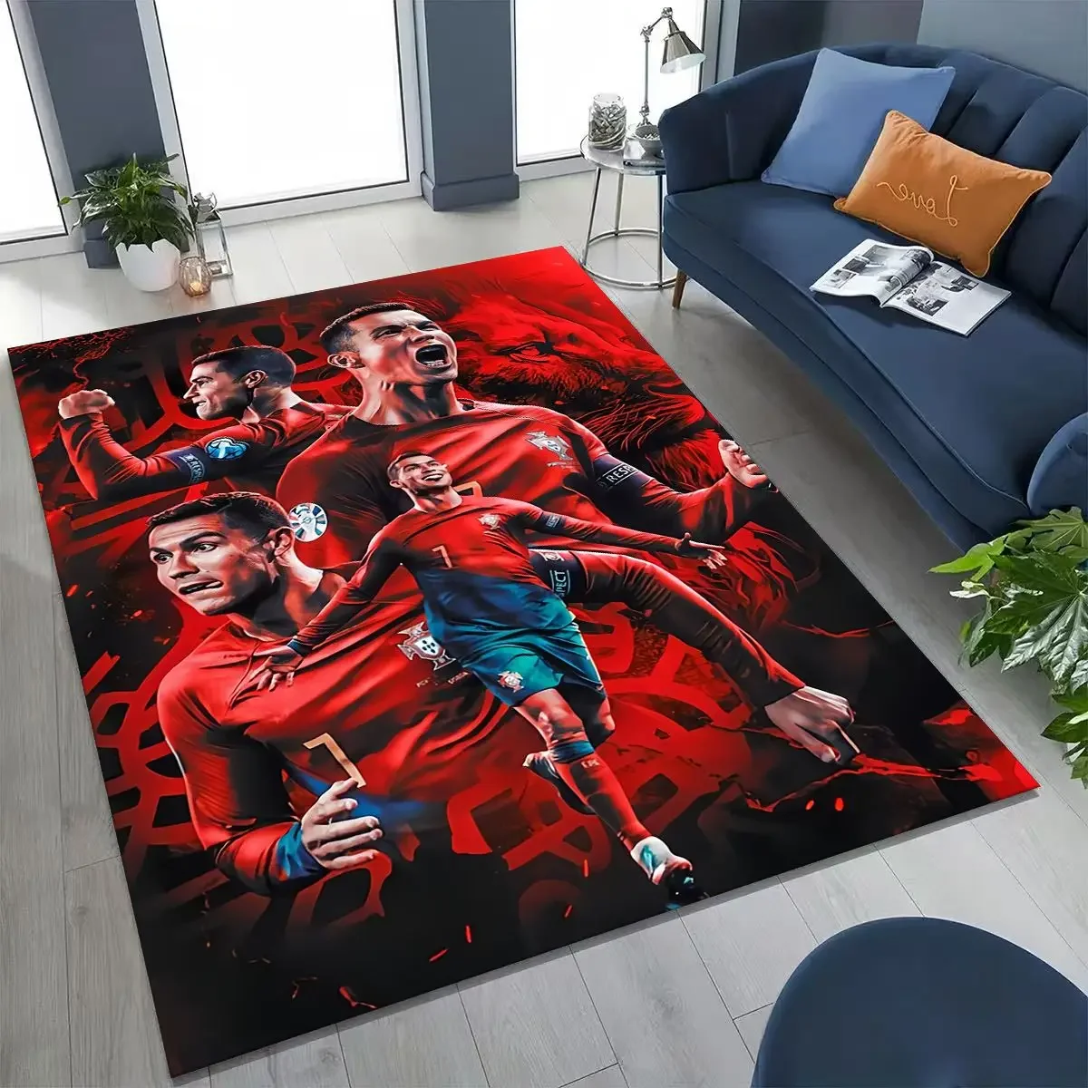 

3D Goat Football Star R-Ronaldo Cartoon Art Carpet Rug for Bedroom Living Room Sofa Home Doormat Decor,Large Non-slip Floor Ma