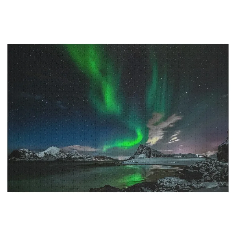 

magnetic northern lights skies above the sea at night Jigsaw Puzzle Christmas Gifts Iq Photo Name Wooden Toy Puzzle