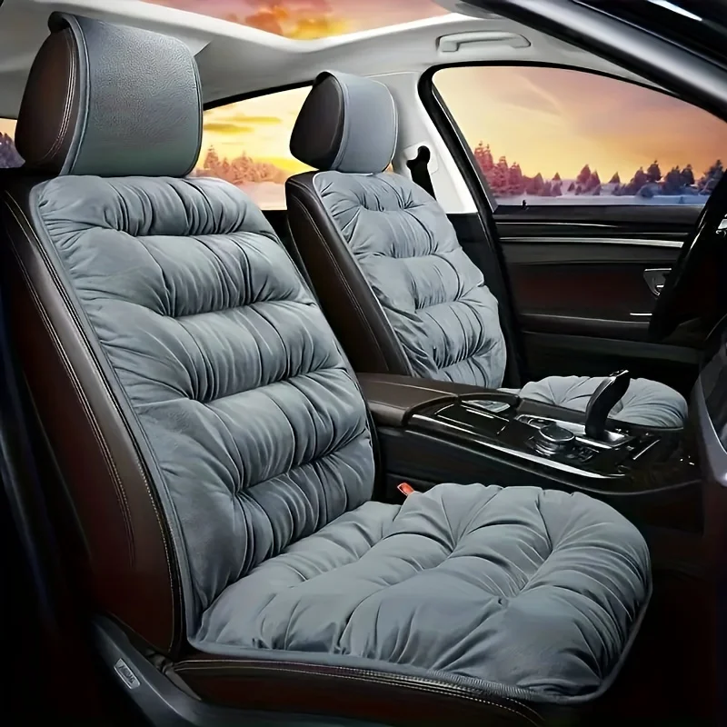 Luxury Plush Car Seat Cushion - 1pc Thick Warm Front Single Seat Cover with Backrest, Universal Fit Easy-Care Comfortable Winter