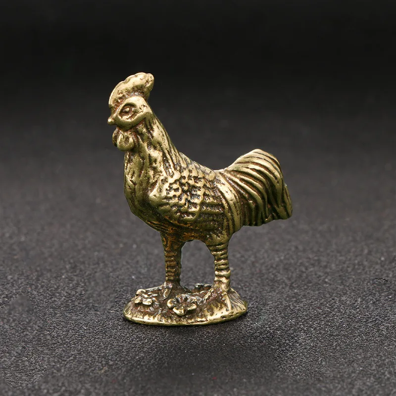 

Vintage Brass Twelve Zodiac Rooster Pure Copper Study Tea Pet Ornament