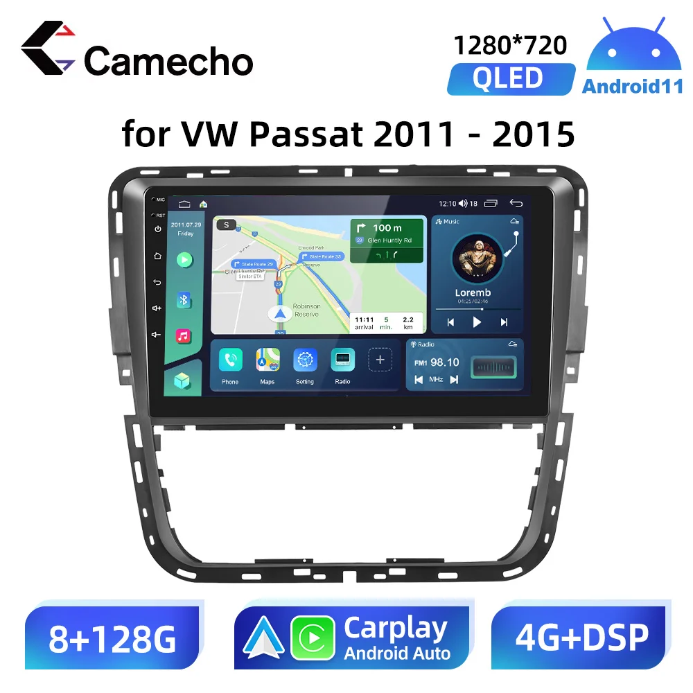 Camecho Android 11 All in One for Volkswagen Passat 2011 - 2015 Car Multimedia Radio 2 Din Video GPS Navigation No DVD CD Player