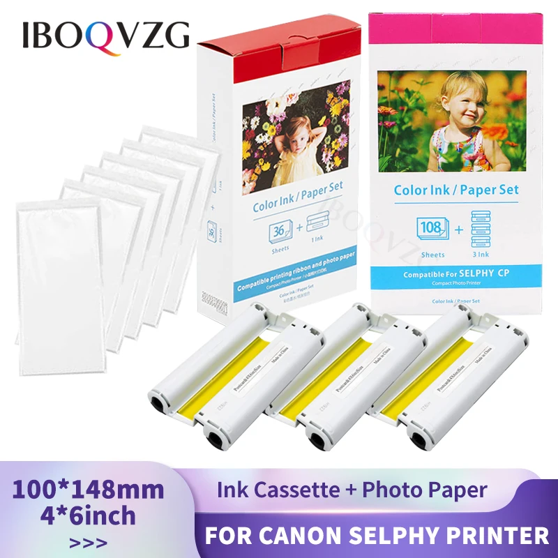 IBOQVZG 6-дюймовая совместимая с Canon Selphy CP1300 CP1200 CP1000 CP910 кассета с чернилами для цветного принтера фотобумаги Selphy KP108IN
