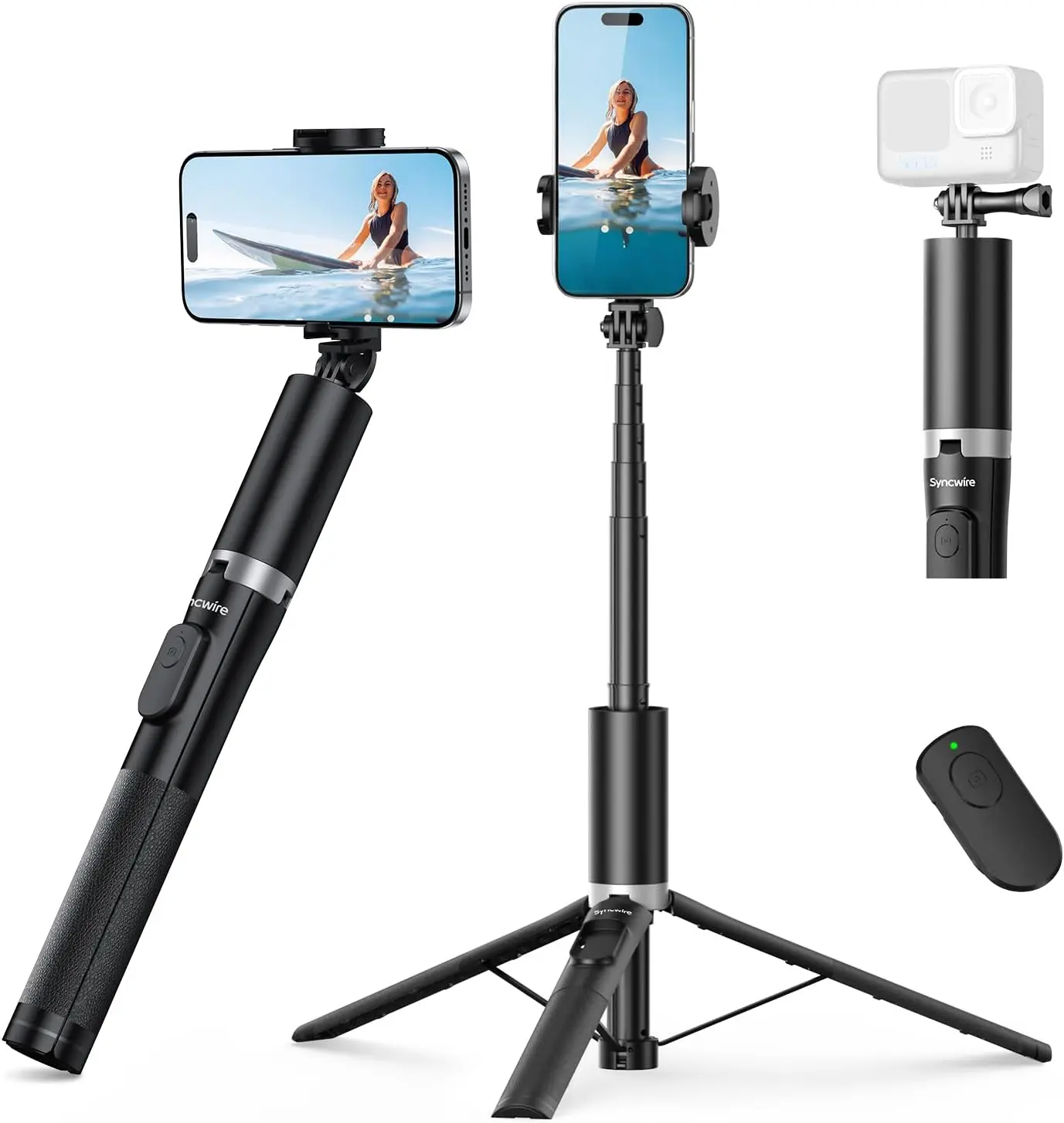 63 Phone Tripod for iPhone, Extendable Selfie Stick Tripod with Bluetooth Remote, All-in-One Aluminum Stand with Cold