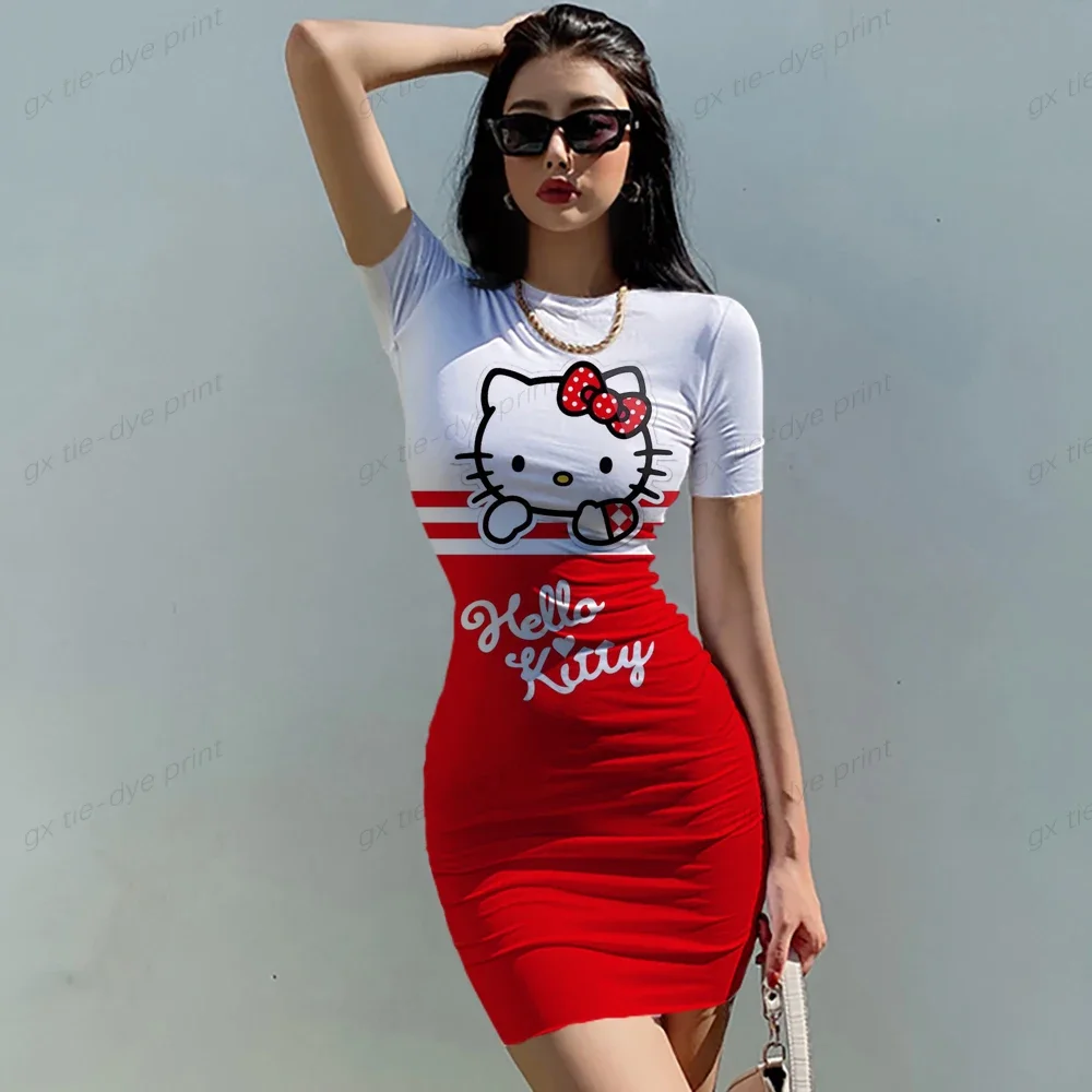 Mode Stretch Mini Jurk Vrouwen Sexy Bandjes Slim Fit Bodycon Party Vestidos Hello Kitty Print Bandjes Jurk Zomer Sling Dress