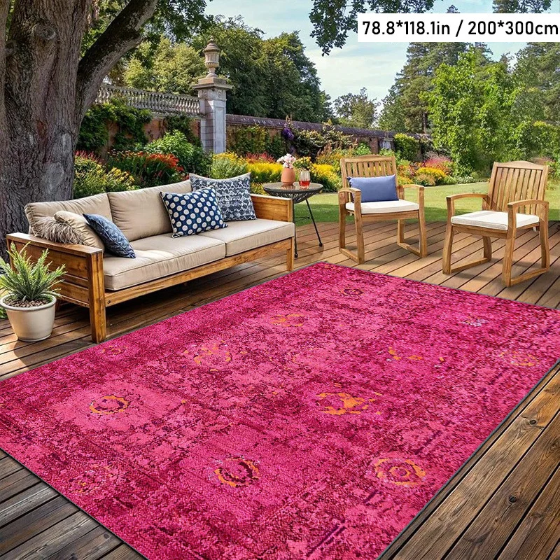 1. VIKAMA Vintage Area Rug Bright Pink Oriental Floral Medallion Print Non‑Slip Washable Living Room Home Floor Mat